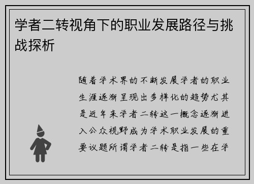 学者二转视角下的职业发展路径与挑战探析